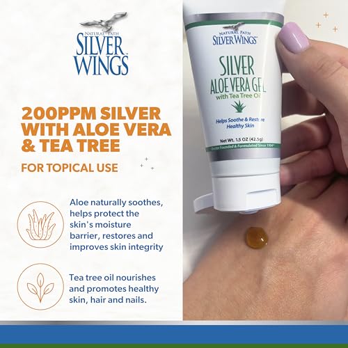 Natural Path Silver Wings 200ppm Silver with Aloe Vera Gel and Tea Tree Oil - Soothing Skin Care - 1.5 oz