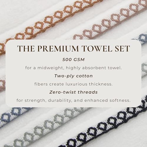 Great Bay Home Black/White Washcloth Set - Ultra-Soft Cotton, Boho-Chic Border Design - 12 Washcloths (13" x 13") - Absorbent, Quick-Dry, Lightweight Bathroom Towels