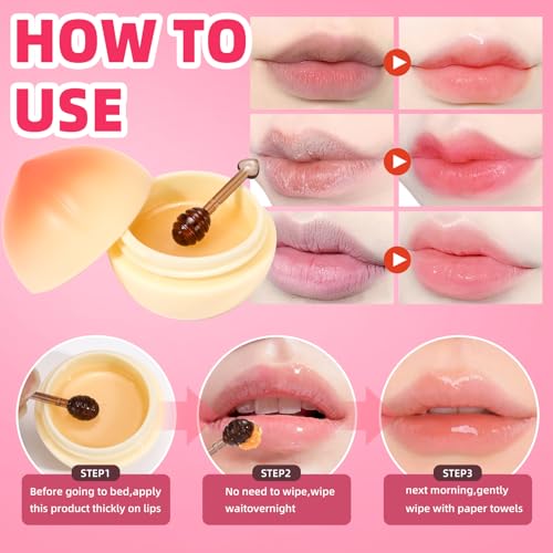 6 PCS Mini Bee Lip Balm Lip Mask Fruit Pot,Strawberry Lip Balm for Teens Girls 8-12,Peach,Cherry Moisturizing Lip Sleeping Mask Overnight Lip Treatment,Color lip Balm Gifts Set,Easter Basket Stuffers