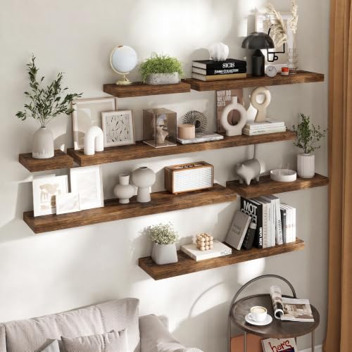 Marsmiles Rustic Brown 48 Inch Floating Wall Shelves 2-Pack, 8"D Wood Grain Bathroom & Home Storage