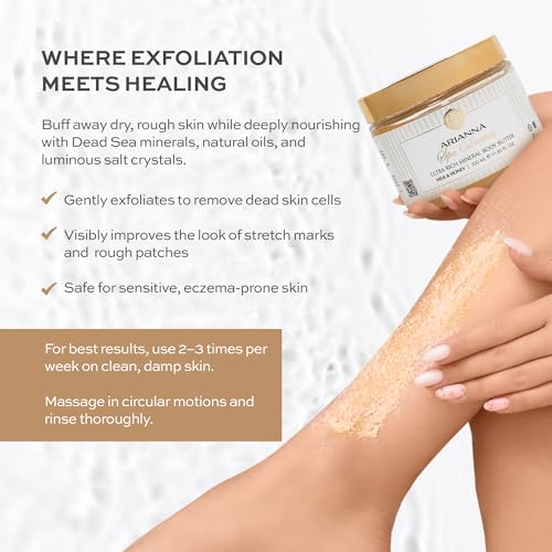 ARIANNA-SKINCARE Ultra Exfoliating Body Treatment Dead Sea Salt Body Scrub Natural Moisturizing and Exfoliating Scrub for Nourishing Essential Skin Care (Milk & Honey)