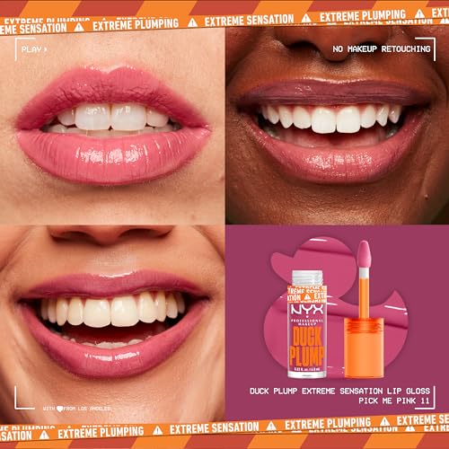 NYX PROFESSIONAL MAKEUP Duck Plump High Pigment Plumping Lip Gloss with Spicy Ginger, Vegan Lip Makeup - Pick Me Pink (Soft Rose Pink)
