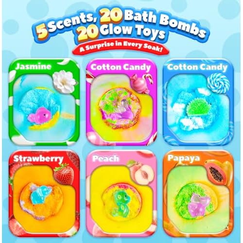 Bath Bombs for Kids with Surprise Inside, 20 Pack Handmade Bath Bomb Gift Set with Glow-in-The-Dark Toys, Fizzy Bath Balls for Fun, Great Christmas Gift or 2025 Advent Calendar for Boys & Girls