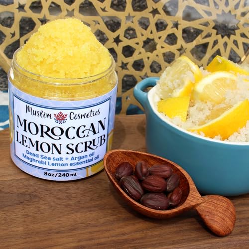Moroccan Lemon Dead Sea Salt Scrub | Face & Body | Non clogging | Argan oil | Natural exfoliator || Made in Canada - Muslim Cosmetics - Moroccan Lemon Scrub (8oz (240ml))