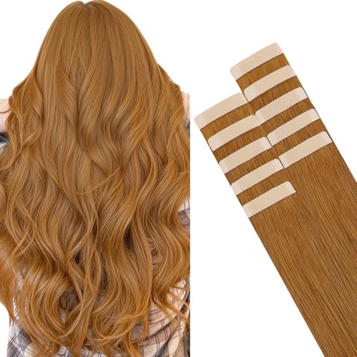 Auburn Ginger Hair Extensions Tape-In 18 Inch 10pcs Human Hair Highlight Set
