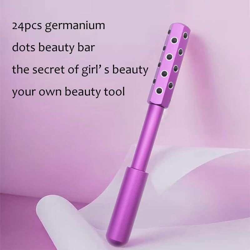 Purple Facial Roller - Uplift Massaging Beauty Tool with 24 Germanium Stones, Portable 7.6" for Face, Eye, Neck, Chin - Variation of THIS listing