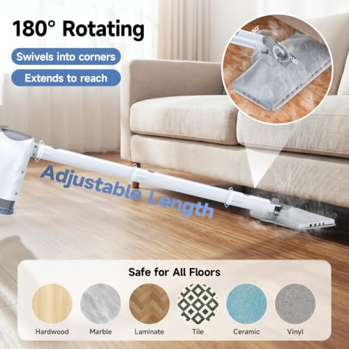 White Steam Mop & Detachable Handheld Steam Cleaner - Versatile Multi-Surface Cleaning