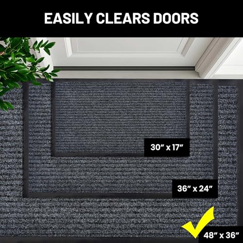 48x36 Steel Gray Indoor Outdoor Welcome Door Mat Set - Heavy Duty Ribbed Polyester Entryway Doormats, 2-Pack