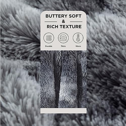 Bedsure Tie Dye Grey Faux Fur Sherpa King Bed Blanket 108x90 Inches