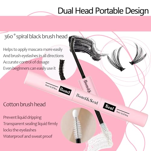 Lash Bond and Seal Kit 2Pcs DIY Lash Extension Waterproof Lashe Cluster Glue 72h Hold Portable Individual Lash Glue for Eyelash Extensions Beginners Black Bond&Clear Seal(5ml+5ml£©