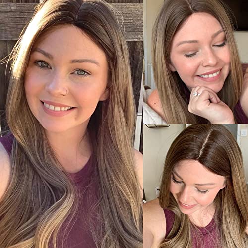 Ombre Blonde Long Curly Synthetic Wig 24 Inch Heat-Resistant Hair for Women - Natural Look