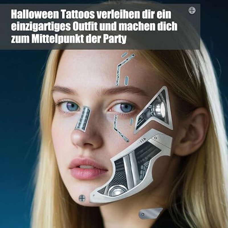 4¡¿Death Metal Cyborg Temporary Tattoo£¬Cyberpunk Costume Face Tattoos,Robot Costume Halloween Face Tattoos,Cyberpunk (cyberpunk)