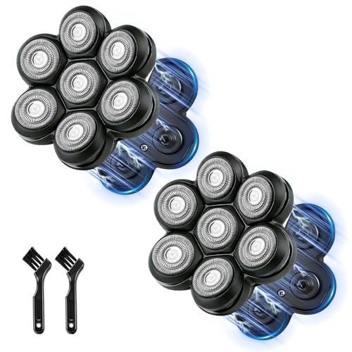 7 Blade Magnetic Head for Head Shavers - Black, 2 Pack - Compatible with Freebird Wyklaus
