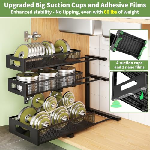 Under Sink Organizer 3-Tier Heavy Duty Pull Out Shelf - Black 2 Pack
