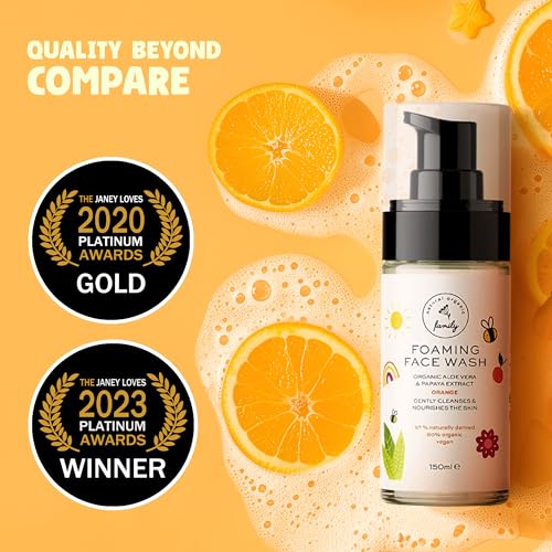 Kids Face Wash Foam Cleanser with Organic Orange Extract - Gentle & Hydrating, 150ml