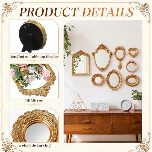 Vintage Mirror Set - 11in, 10in, 5in, 3in Wall Decor 8 Pcs Elegant Style
