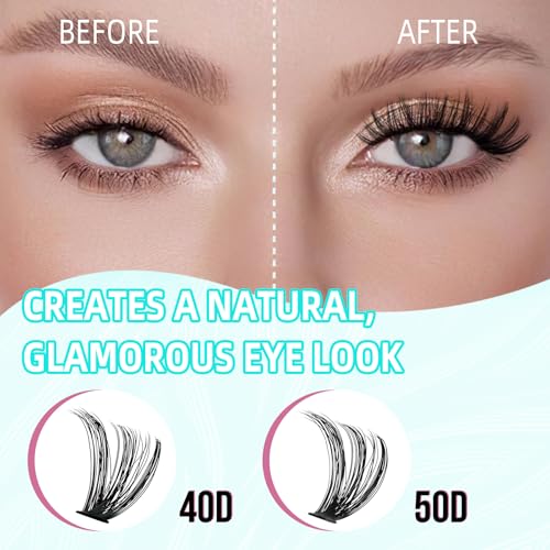 Lash Extension Kit 280PCS Eyelash Clusters 40D 50D DIY Eyelash Extension Kit Individual Lashes Natural Lash Clusters Kit with Lash Bond and Remover, Lash Tweezers(D-Mix9-16mm Kit)