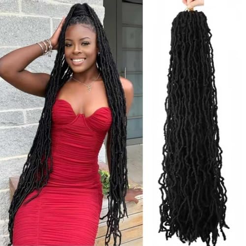 BLUONASI 40 Inch Soft Faux Locs Crochet Hair - Natural Color #1B, 6 Packs