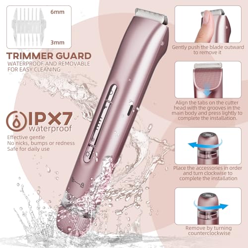 Bikini Trimmer for Women,Electric Dual Head Shaver, IPX7 Waterproof, Compact Travel Design Bikini Shaver for Public Hair, Facial and Body(Pink)