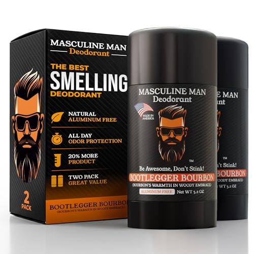 Bootlegger Bourbon Aluminum-Free Men’s Deodorant 2 Pack – Natural Stain-Free, 3.2 oz