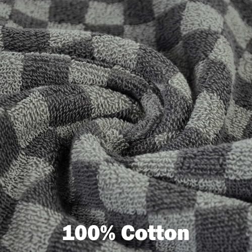 Grey Checkered Super Soft Wash Cloths - 12 Pack Face & Body Towels