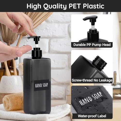 Gray 16.9oz Refillable Shampoo & Conditioner Dispenser Set - 8pcs with Labels
