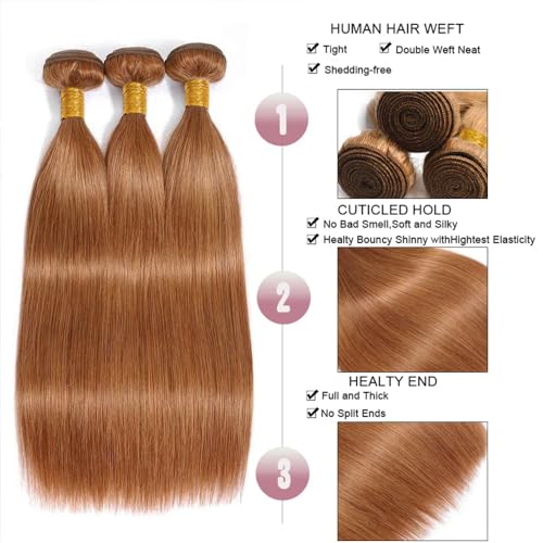 Yuksoocosh Light Brown #30 Human Hair Bundles 8-30 Inch Straight Brazilian Virgin Hair