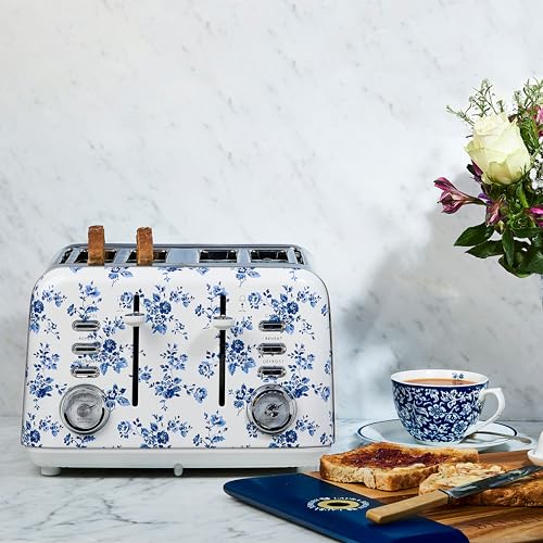 Laura Ashley China Rose 4 Slice Wide Slot Toaster - Space-Saving Kitchen Appliance
