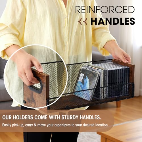 Geelin 4-Pack Wooden CD Storage Box with Metal Mesh Door - Retro Music Organizer