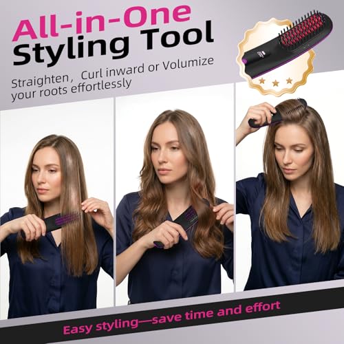 Cordless Plasma Hair Straightener Brush - Portable, Fast Heating, Anti-Scald, Rechargeable for Frizz-Free Shine