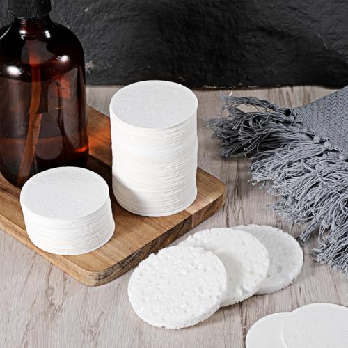 SHENLIU 300pcs Compressed Facial Sponges, White Disposable Round Soft Face Exfoliating Pads for Washing Face Cleansing Exfoliating Esthetician Makeup Removal Travel