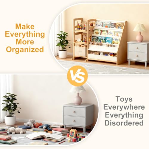 CACEJO Cream White 3-Tier Kids Bookshelf Toy Storage Organizer for Nursery