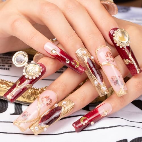 Lovful Verona Handmade Curve Press-On Nails with Crystals, Reusable Square Mid Length 1.7in M