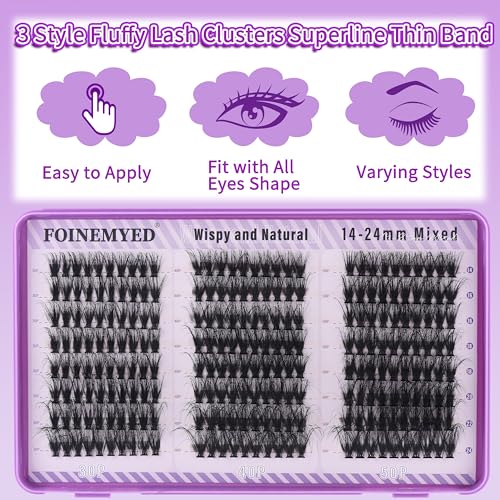 KEYYOU Lash Clusters 3D Effect 231pcs Eyelash Clusters 100D200D 10-18mm D Curl Wispy Lashes Individual Cluster Lashes Natural Volume Soft DIY Lash Extensions (3D-100D200D-D-10-18MIX)