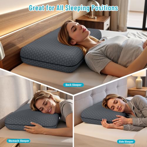 Dark Grey King Size Memory Foam Pillow Set for Side, Back & Stomach Sleepers