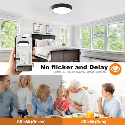 Black 18.1-Inch Dimmable 42W LED Ceiling Light Fixture Pendant Modern