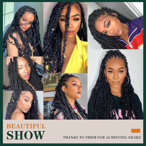 Passion Twist Crochet Hair 18inch 6packs Pre-Twisted Synthetic Long Curly 12 Roots Braiding Hair Extensions For Women (18 inch, 1B)