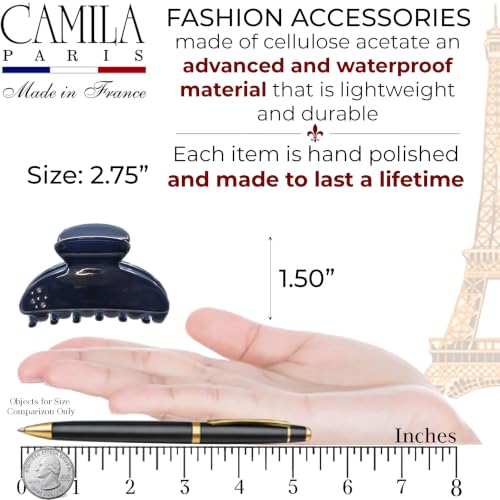 Dark Blue French Hair Claw Clip for Thick Hair - 2.75 Inch, No Slip, Crystal Accents