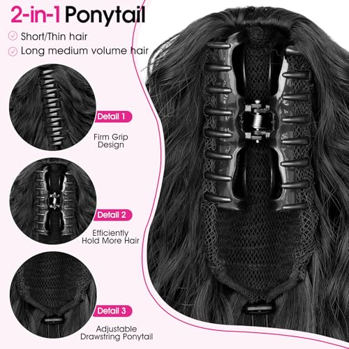 30 Inch Curly Ponytail Extension with Claw Clip - Natural Look Black