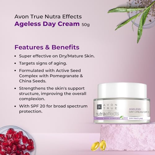 Avon Nutra Effects Ageless Day Cream SPF 20, 50g - Dry/Mature - Active Seed Complex