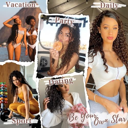 24 Inch Curl & Wavy Ponytail Extension for Black Women - Natural Black, Curly, Clip-In, Drawstring Style, Variation: Black Brown