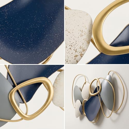 Axioglo 40 Inch Blue Gold 3D Metal Wall Decor - Small Abstract Wall Art