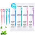 120 Pack Mint Flavor Pre-Pasted Disposable Travel Toothbrushes Ultra Soft Bristles 3-in-1 with Floss & Tongue Cleaner - Eco-Friendly, Individually Wrapped, Mixed