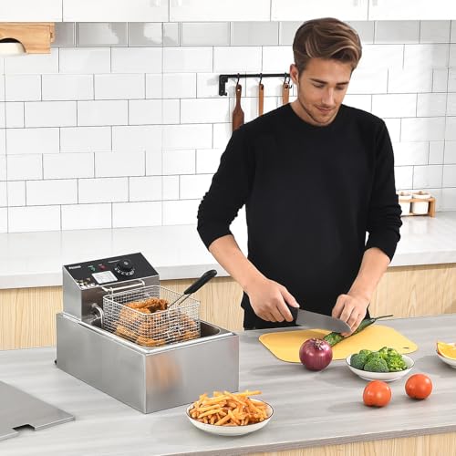 Electric Deep Fryer 10L/10.5QT Stainless Steel Commercial & Home Use with Basket, Thermometer & Temperature Control - Variation 81