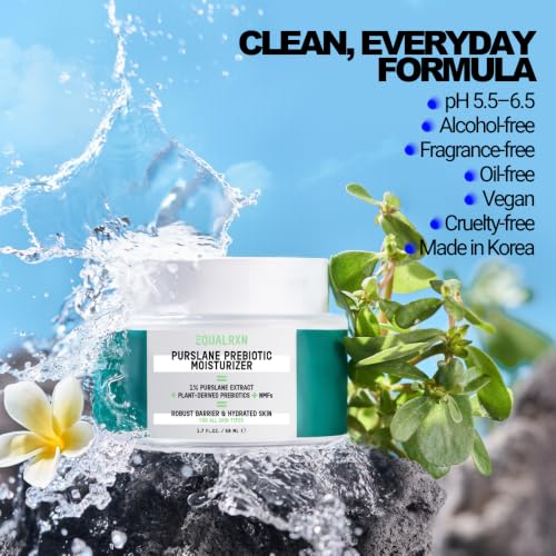 Prebiotic Gel Moisturizer for Face with Ceramides & Purslane - Lightweight Hydrating Face Cream for Oily & Sensitive Skin