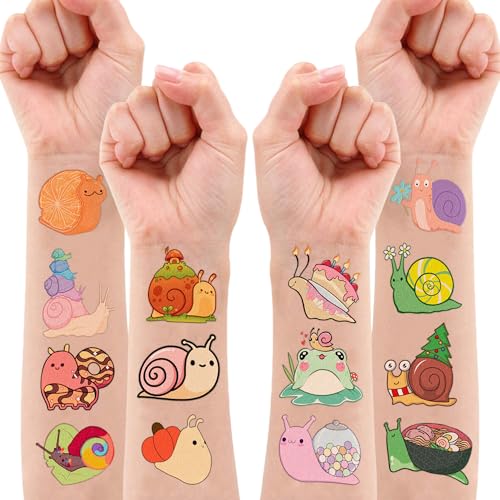 Cute Snail Temporary Tattoos 8 Sheets 81 PCS Snail Mail Party Decorations Favors Supplies Bug Snail Insect Theme Birthday Cute Stickers Christmas Gifts for Boys Girls Class School Prizes Carnival