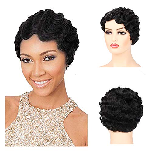 Short Black Pixie Wig for Women Synthetic Curly Hair Cosplay & Daily Wear