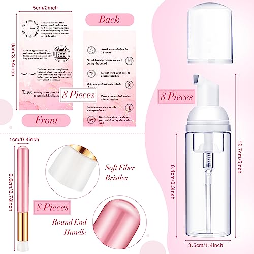 Remerry 40 Pcs Lash Shampoo Brushes Set Eyelash Aftercare Bag Disposable Mascara Tubes Foam Pump Bottle Extension Aftercare Instructions Card Eyelash Accessories for Women Mother (Clear Bag Style)