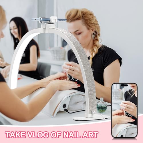 29-Inch Foldable Half Moon Nail Desk Lamp with Phone Holder - Stepless Dimming & Color Temp