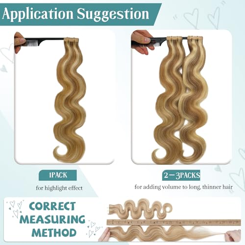 Munx Body Wave Tape-In Hair Extensions - Human Remy Blonde Highlight 14 Inch